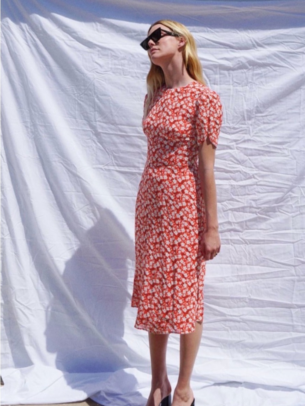 Reformation Red Floral Midi Andre Dress